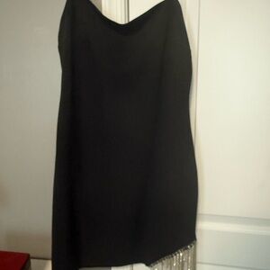 City Triangles Black Asymmetrical Dress with Fringe
